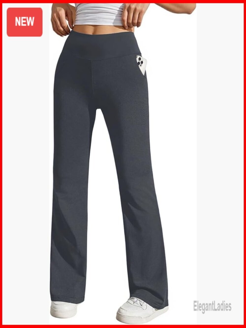 High Waist Straight Leg Yoga Pants with Pockets for Work Casual Wear
